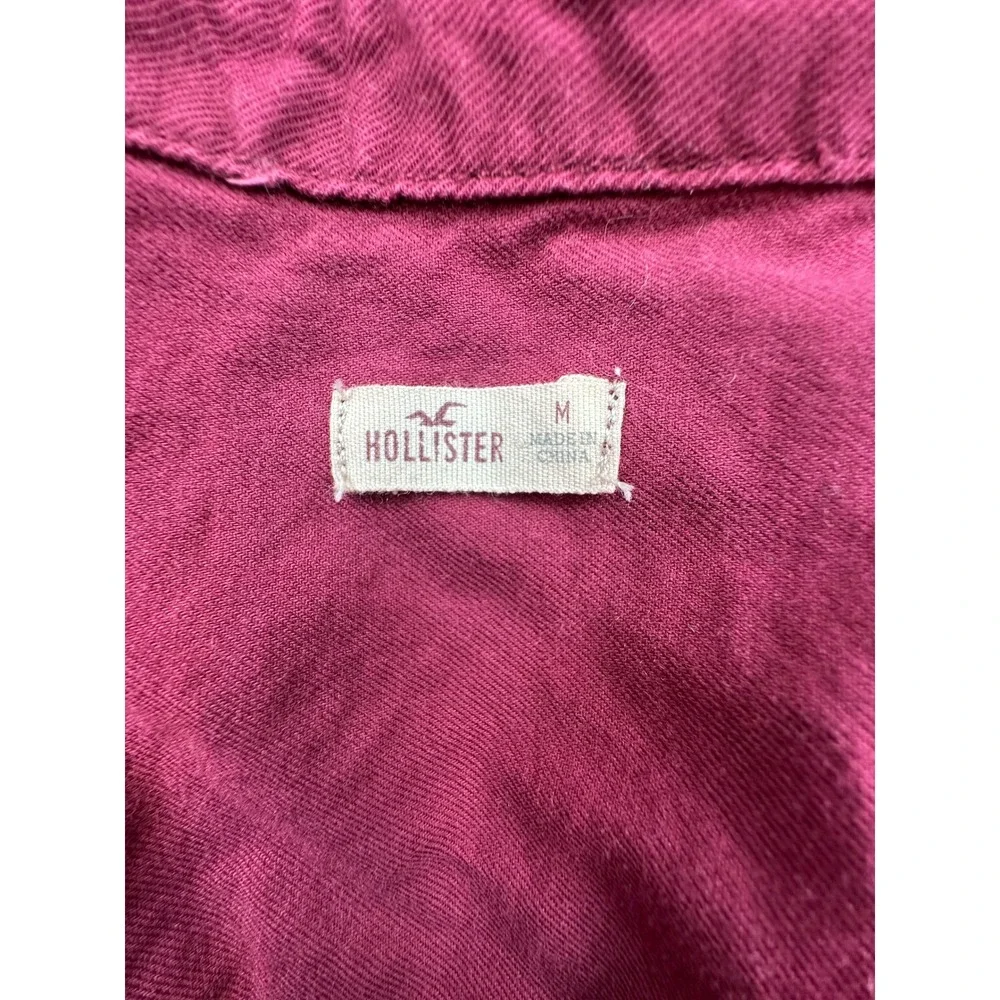Hollister Womens Medium Burgundy Sleeveless Tie Front Button Down Cropped Shirt